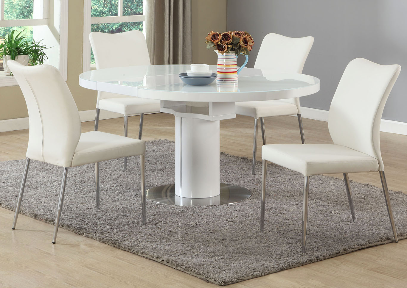 Nora White Dining Table w/4 Side Chairs,Chintaly Imports